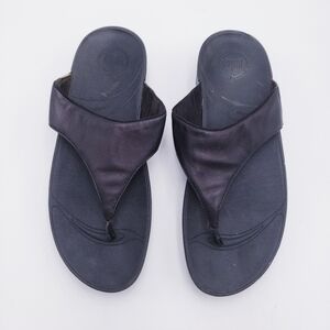 FitFlop Women's Size 10 Lulu Leather Toe-Post Thong Sandals Black Slip On Casual